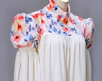 Vestido blanco marfil con mangas acampanadas, años 60 y 70, Julieta, Regio, medieval, terciopelo, bohemio, años 90, babydoll, top corto, mini, manga larga, psicodélico, renacentista