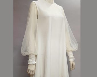 Vestido corto de manga larga de terciopelo rosa de los años 60, estilo Bishop, estilo años 60, estilo espacial, vintage, retro, cuello alto, tallas XS-XL, talla pequeña y alta.