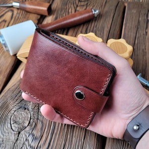 Billetera hecha a mano, billetera para hombre, plegable, marrón, billetera plegable clásica, billetera premium