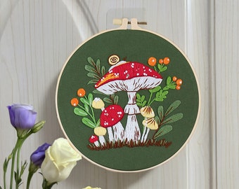 Flower Mushroom Embroidery Kit For Beginner, Modern Embroidery Kit With Pattern, Beginner Embroidery Kit, Needlepoint Kit,DIY Craft Kit,Gift