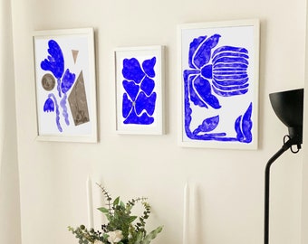 Digital Print Set of 4 Blue watercolor mid century inspired, Abstract Printable Wall Art, Poster, Gallery Wall Set, DIGITAL DOWNLOAD