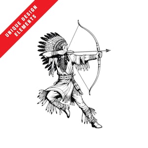 Arco y flecha de indios nativos americanos Clipart - EPS, SVG, PNG, ilustración vectorial original, descarga digital instantánea, gráficos históricos únicos