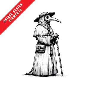 Vintage Plague Doctor clipart-stijlvolle EPS, SVG, PNG-ontwerpen, originele vectorillustraties, instant digitale download, unieke aanpasbare kunst