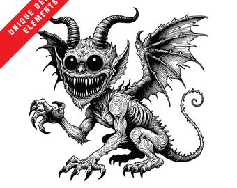 Gothic Teufel Dämon Clipart Bundle - Vektor EPS, SVG, PNG Dateien, Original Illustration, Halloween Design