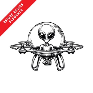 Außerirdischer im Weltraum in einer Drohne Illustrationen - Clipart (EPS, SVG, PNG), Original Vektor Illustration, sofortiger digitaler Download, Einzigartige Landung!