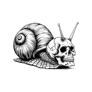 Escargot crâne Vector Clipart : AI, PNG, SVG, design complexe, effrayant, gothique pour des projets de tatouages, de logos et de T-shirt, téléchargement immédiat art