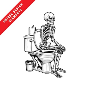 Clipart di scheletro stravagante sul water - EPS, SVG, PNG Design, illustrazione vettoriale originale, download digitale istantaneo, grafica spaventosa unica!