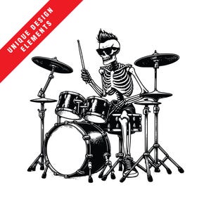 Skelet met Mohawk-drumset Clipart - EPS SVG PNG - Rocking Out grafische collectie, originele vectorillustratie, instant digitale download