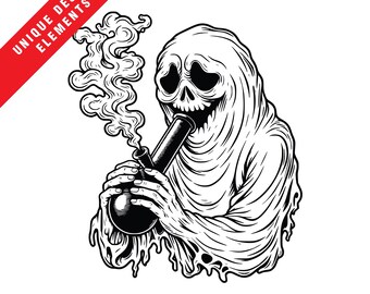 Spooky Stoner Ghost Clipart: Vector Illustration Bundle (EPS, SVG, PNG)