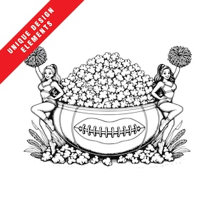 Juego de imágenes prediseñadas de palomitas de maíz con porristas, EPS SVG PNG, ilustración vectorial original, descarga digital instantánea, arte deportivo único