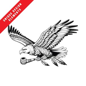Majestic Eagle with Peace Pipe Clipart | EPS, SVG, PNG Designs, Original Vector Illustration, Instant Digital Download, Unique Patriotic Art