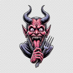 Satanique infernal personnage PNG Illustration - téléchargement immédiat, diable satanique sinistre tenant une fourchette Image PNG, téléchargement numérique, clipart démons