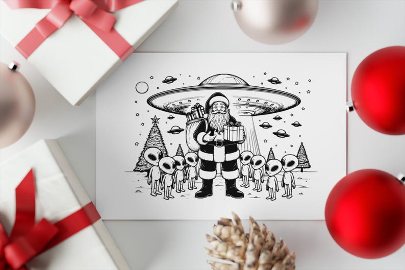 Santa Alien Spaceship Clipart Set: Holiday Vector Illustration (digital ...