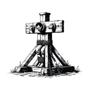 Pillory Prisoner EPS, SVG, PNG, Clipart - Natychmiastowe pobieranie cyfrowe, Oryginalna ilustracja wektorowa, Grafiki do druku na Halloween, Sztuka wysokiej jakości