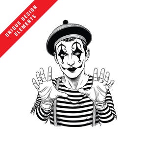Skurril Mime Clipart-Set, EPS, SVG, PNG Format Bundle, Einzigartige Original Vektor Illustrationen, Sofortiger digitaler Download, Crisp Resize, Art