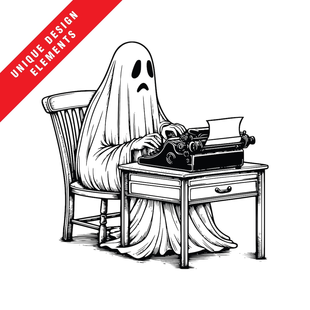 Ghostwriter Clipart Bundle: Spooky Ghost With Typewriter (EPS, SVG, PNG ...