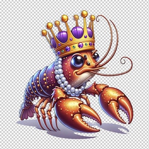 お祝いのザリガニビーズと王冠のクリップアート - マルディグラPNGファイル、オリジナルイラスト、インスタントデジタルダウンロード、ユニークな気まぐれなデザイン、アート