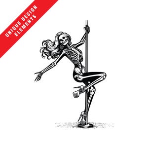 Spooky Skeleton Pole Dancer - EPS SVG PNG Clipart Bundle Set, Original Vector Illustration, Instant Digital Download, Happy Halloween Design