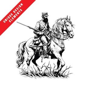 Civil War Soldier on Horse Clipart: Vintage Vector Illustration (Digital Download)