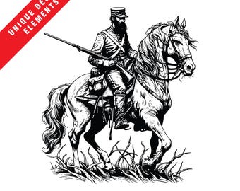 Soldado de la Guerra Civil a caballo: Ilustración vectorial vintage (descarga digital)