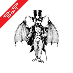Vintage Zylinder Fledermaus EPS, SVG, PNG ClipArt Bundle, Original Vektor Illustration, sofortiger digitaler Download, ohne Verpixelung vergrößern, einzigartig