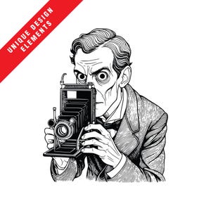 Fotógrafo espeluznante de la década de 1900 PNG, SVG, EPS Clipart, ilustración vectorial original, descarga digital instantánea, ampliación sin pixelación, único