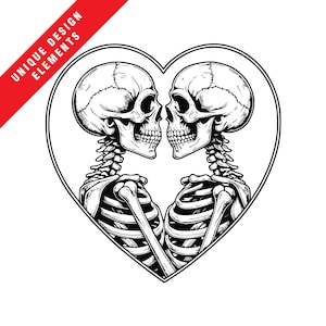 Gothic Skelett Paar Clipart - Herz Rahmen Grafiken EPS, SVG, PNG Bundle - Originale Vektor Illustration, Sofortiger digitaler Download, Unikat!
