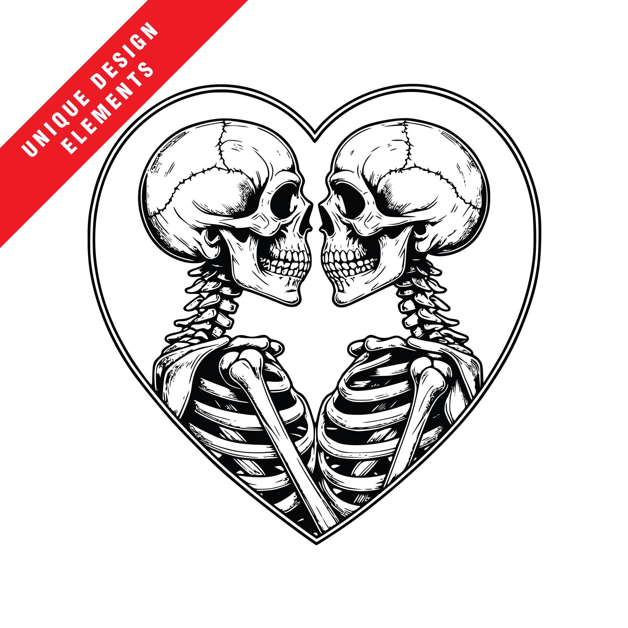 Gothic Skeleton Couple Clipart Bundle: Heart Frame Vector Graphics ...