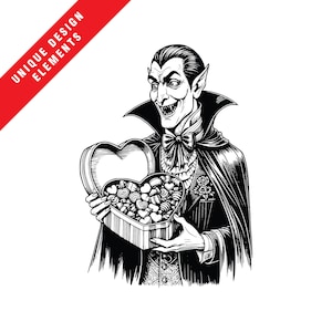 Gruseliger Vampir und Valentines Candy Box Clipart Bundle - EPS, SVG, PNG Sofort-Download, original Vektor-Illustration, einzigartiges Feiertagsdesign