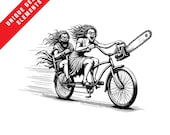 Crazy Woman Chainsaw Bike Vector Illustration Clipart (EPS, SVG, PNG)