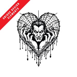 Gothic Vampire im Herz Webdesign - Digital Clipart Pack, EPS, SVP, PNG, Originale Vektor-Illustration, Sofort Download, Valentinstag Special