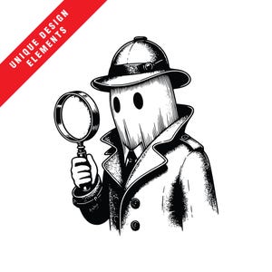 Spooky Ghost Detective EPS, SVG, PNG - Schotland onderzoeker clipartbundel, originele vectorillustratie, instant digitale download, mysterie