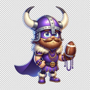 Vikingo festivo con cuentas de Mardi Gras sosteniendo un balón de fútbol: arte PNG imprimible, ilustración original, descarga digital instantánea, fiesta de disfraces única