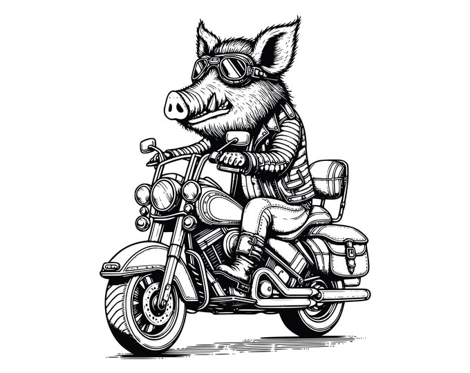 Hog Rider Vector File Pig on a Motorcycle Clipart Vector Graphic Svg Png Jpg Eps Cute Hog on ...
