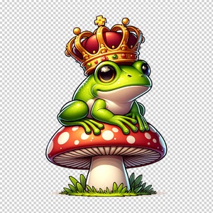 Grenouille royale avec couronne PNG - téléchargement numérique pour travaux manuels et créations, clipart lunatique prince grenouille - téléchargement immédiat PNG avec couronne, oeuvre d'art