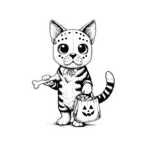 犬のマスクをかぶった猫のオリジナルクリップアート - かわいいデジタルアート、愛らしい EPS、SVG、PNG、ベクターグラフィックス - インスタントデジタルダウンロード、ハロウィーン