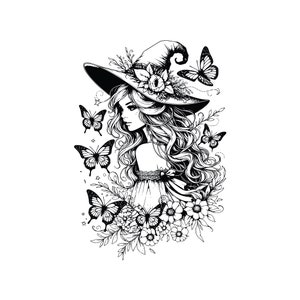 Wunderliche schöne Hexe, AI, PNG, Clipart-Bundle im SVG-Format, ursprüngliche Vektor-Illustration, sofortiger digitaler Download, Hexerei-Kunstdesign