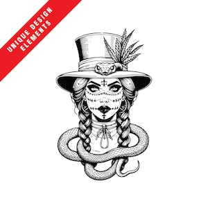 Mystisches Voodoo Priesterin Design mit Schlange, Clipart EPS, SVG, PNG Bundle, Originale Illustration, Sofortiger digitaler Download, Gothic