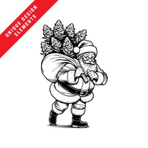 Papá Noel alegre con bolsa de cannabis - EPS, SVG, PNG Clipart, ilustración vectorial original, descarga digital instantánea, gráfico festivo único, alegre