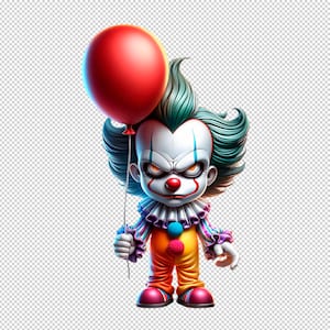 Imágenes prediseñadas de payaso, PNG, imagen de alta resolución de 300 DPI, Clown_001, imagen de fondo transparente para impresión y web, diseño de payaso espeluznante para mercancías