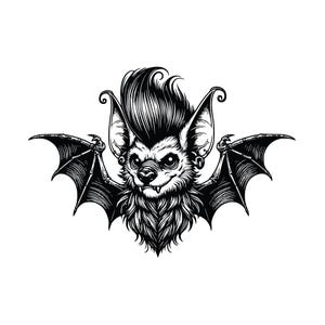 Gotycki latający punkowy nietoperz EPS, SVG, PNG, wektorowa sztuka cyfrowa, natychmiastowe pobieranie cyfrowe, projekt graficzny na Halloween, oryginalna ilustracja, horror