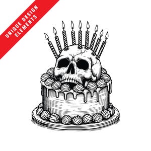 Pacote de clipart de caveira estourando bolo de aniversário com velas - EPS SVG PNG, ilustração vetorial original, download digital instantâneo, comemore