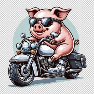 Entzückende Schwein auf Motorrad Digital PNG - Sofortiger Download, süßes Schwein Schwein Reiten Motorrad Clipart PNG - Hochwertiges Bild, Perfekt für das Handwerk