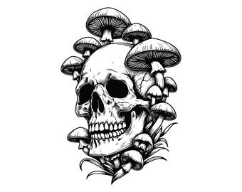 Spooky Mushroom Skull Clipart: Gothic Halloween Vector (Digital Download)