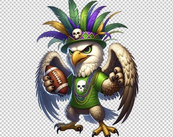 Clipart de águila de Mardi Gras: Tocado vudú, PNG de fútbol (Descarga digital)