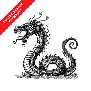 Mystische Seeschlange Clipart - SVG, PNG, EPS Dateien für Handwerk & Design, Original Vektor-Illustration, sofortiger digitaler Download, einzigartige Kunst!