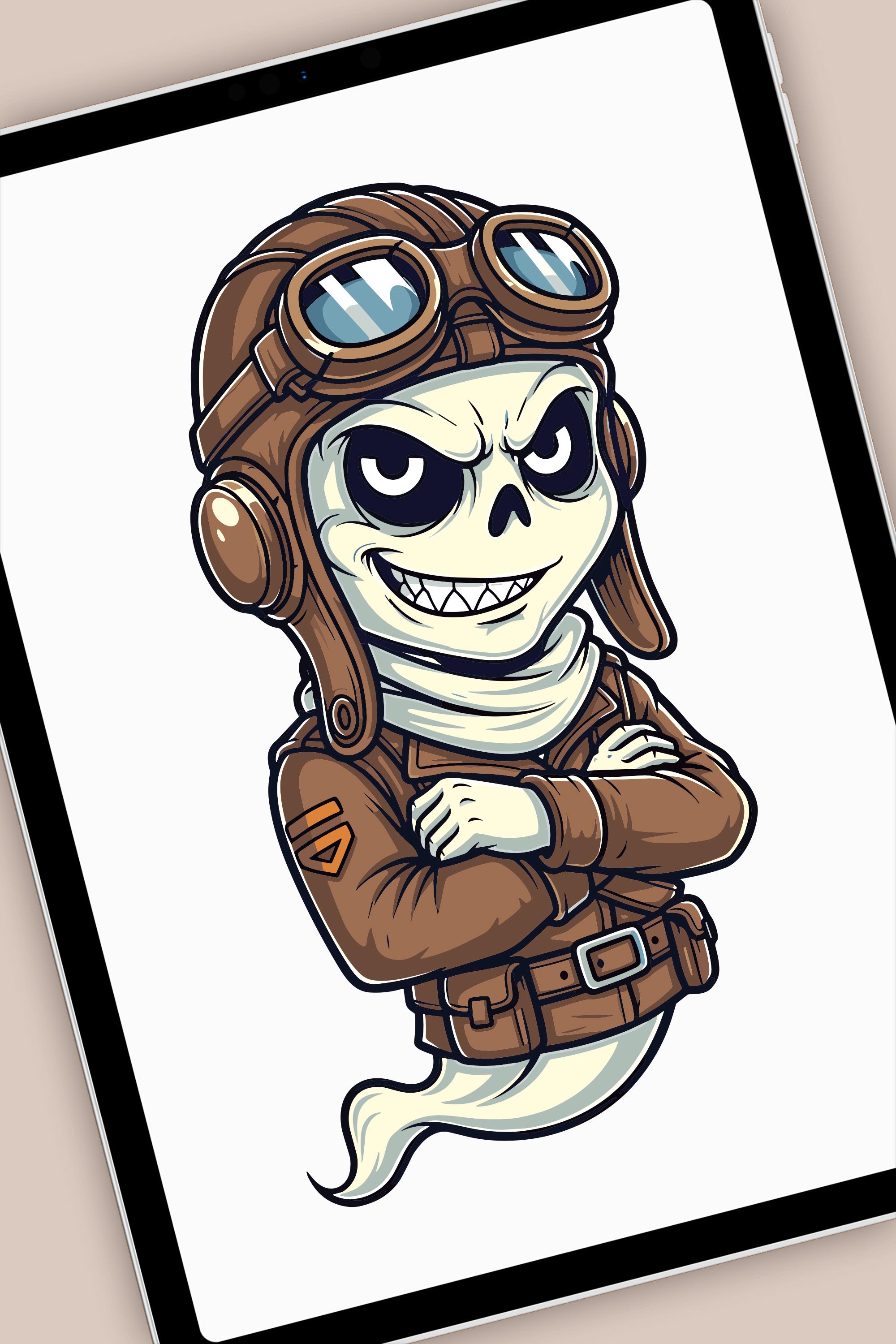 Retro Chibi Ghost Pilot Vector Clipart Bundle | EPS, SVG, PNG, Instant ...