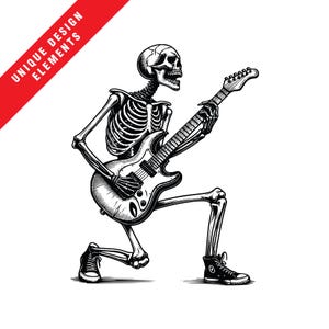 Rockstar Skeleton Tennis Shoe Guitarist Clipart Bundle - EPS SVG PNG, Original Vector Illustration, Instant Digital Download, Gothic Design