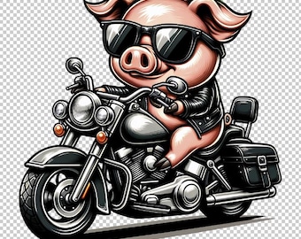Motorcycle Pig PNG Clipart: Retro Hog Illustration (Digital Download)