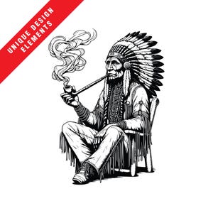 Tribal Smoking Peace Pipe Clipart SVG, EPS, PNG, Illustrazione vettoriale originale, Download digitale istantaneo, Arte indiana nativa americana unica